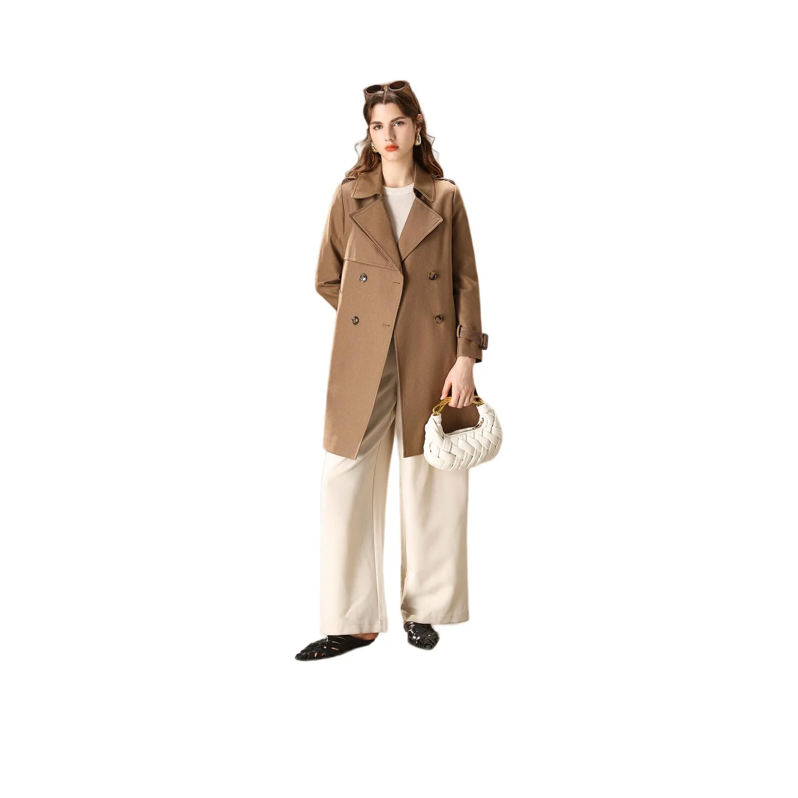 FENHONGMALI Trench Coat Women's Khaki