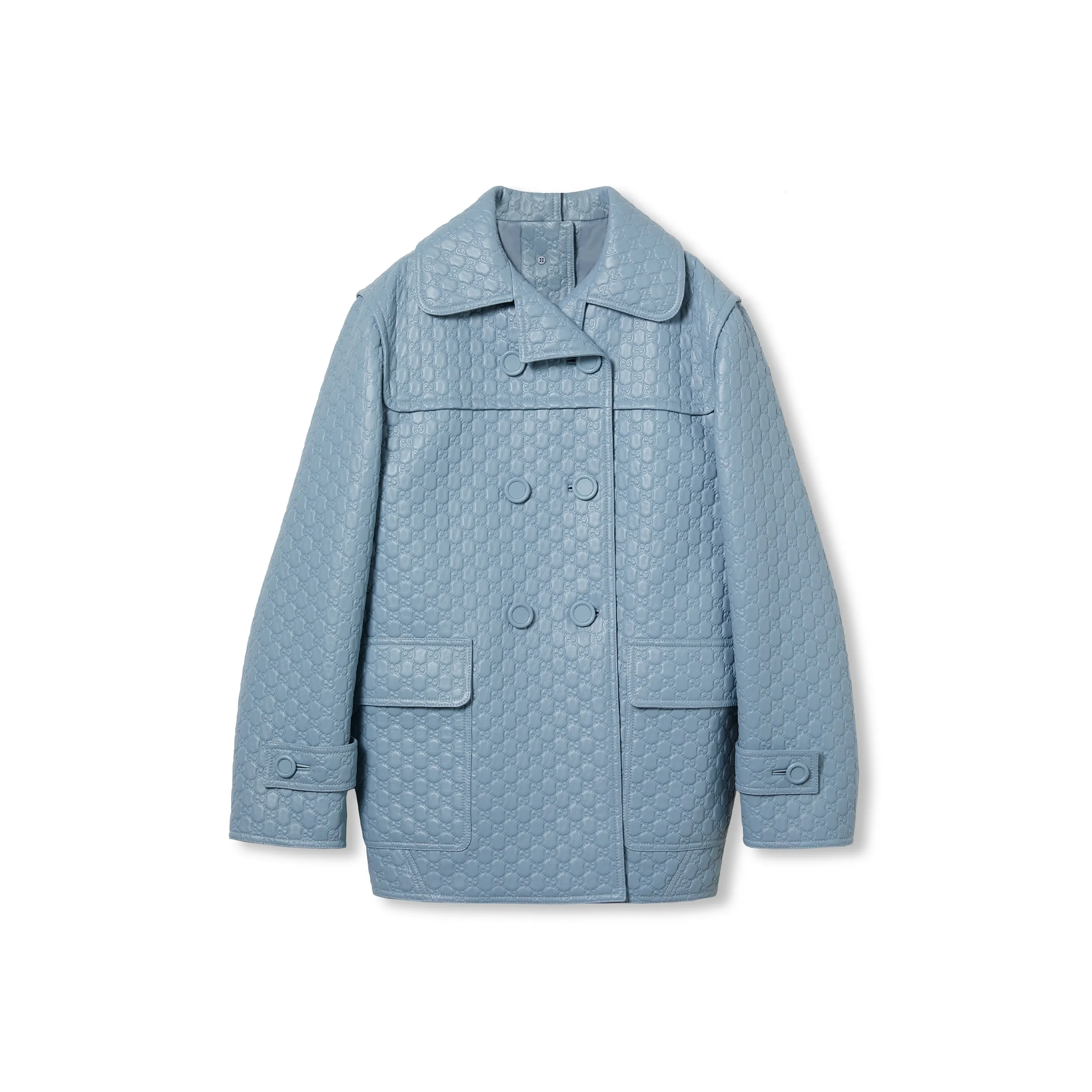 GUCCI FW24 Leather Jacket Women's Light Blue