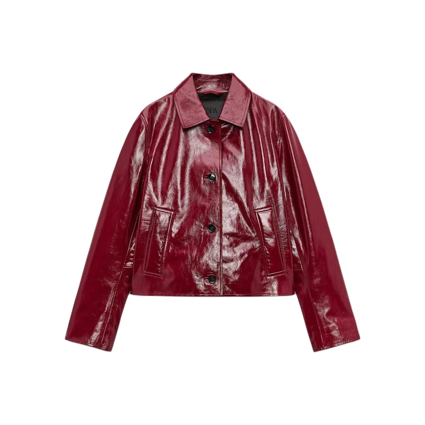 ZARA ZW Series Leather Jacket Women's Bright Red