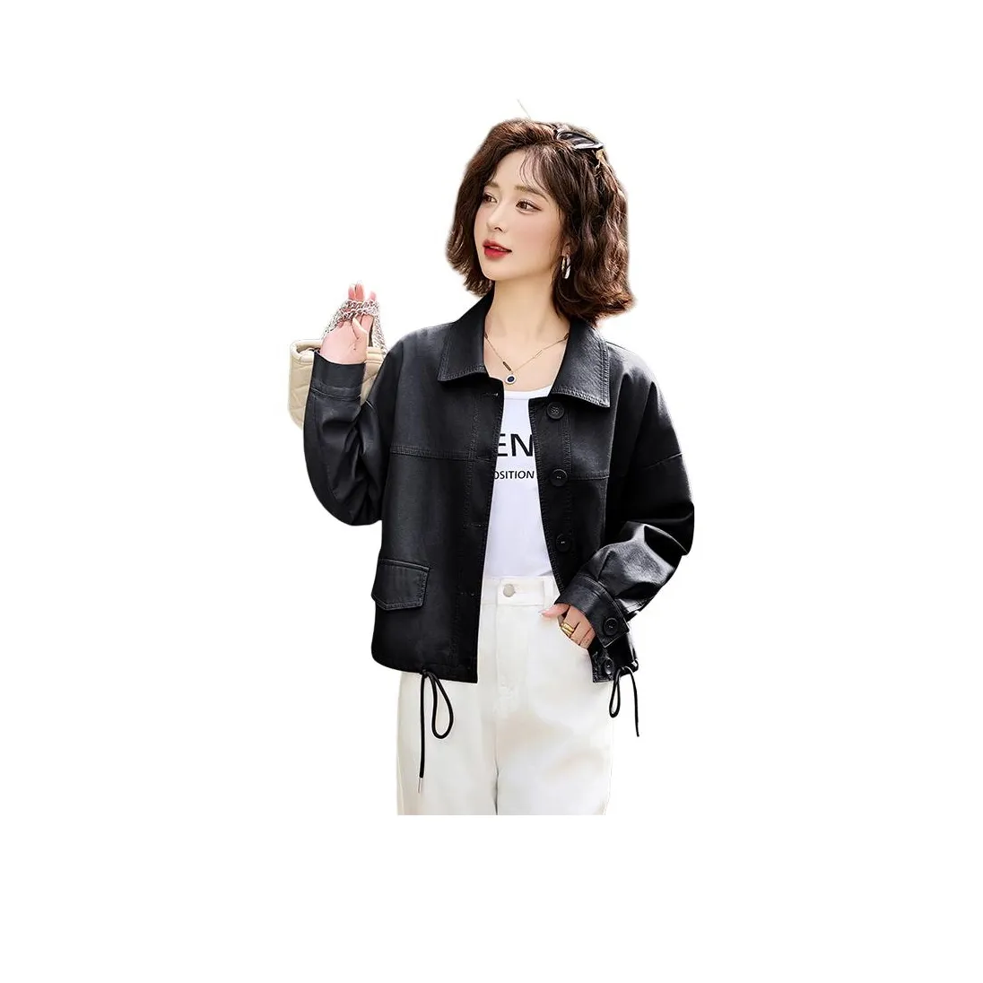 Yi Mengyuan Кожа Куртка Женская