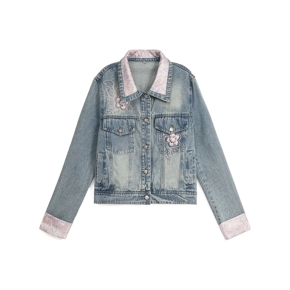 XIAOJUCHUANLI Джинсовая куртка женская светло-синяя