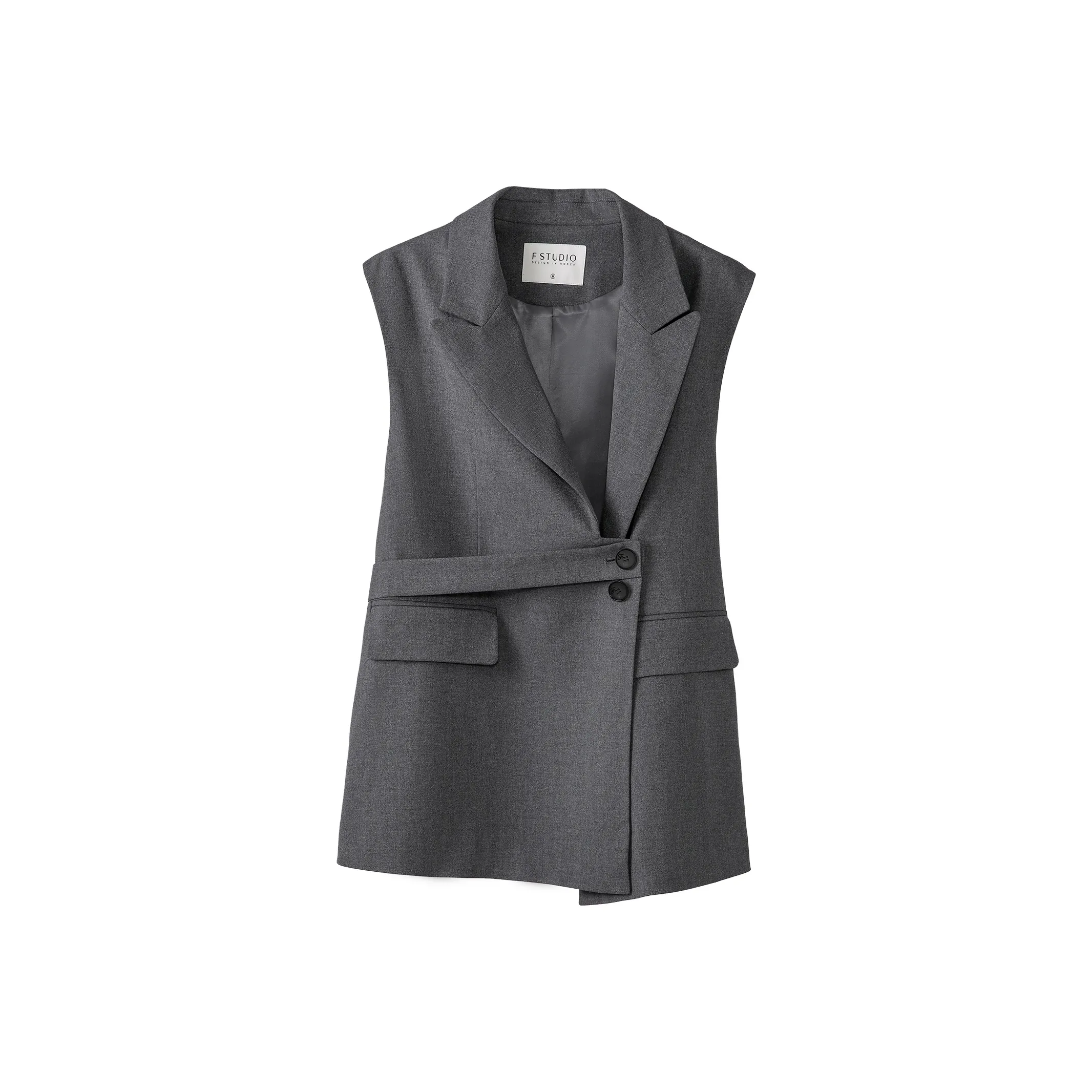 Fstudio Весна Korean Style V-образный вырез Дизайн Коммутирование Элегантность Без рукавов Куртка Женская Темно-серый