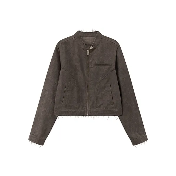 NO ONE ELSE Leather Jacket Women's Carbon Gray