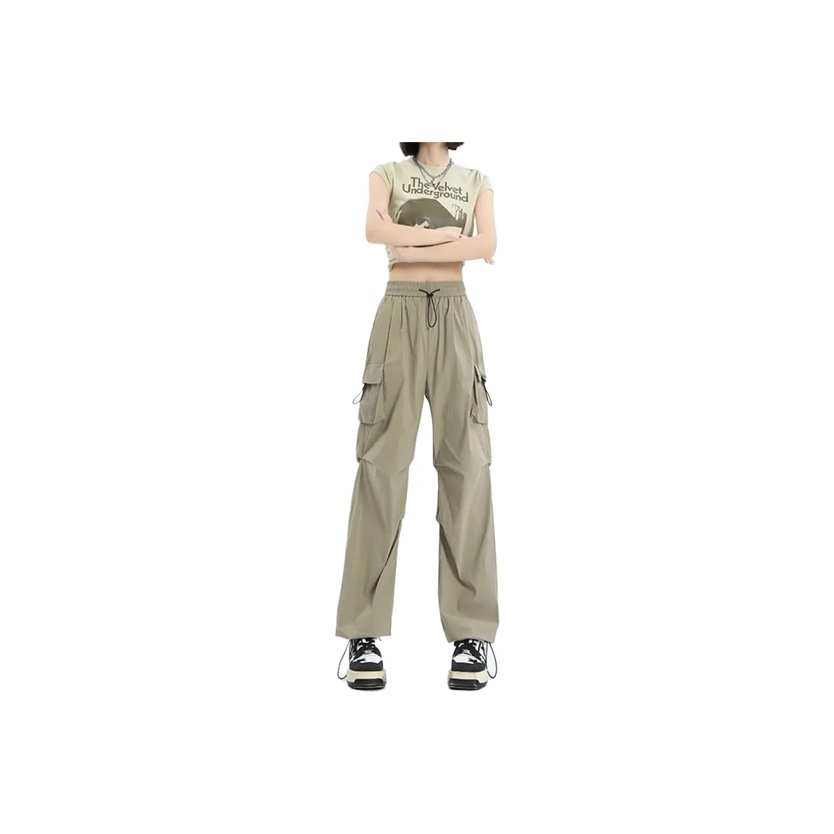 HELEH Casual Pants Solid Color Wide Leg Versatile Quick Dry Parachute Pants Pants For Fall Women's