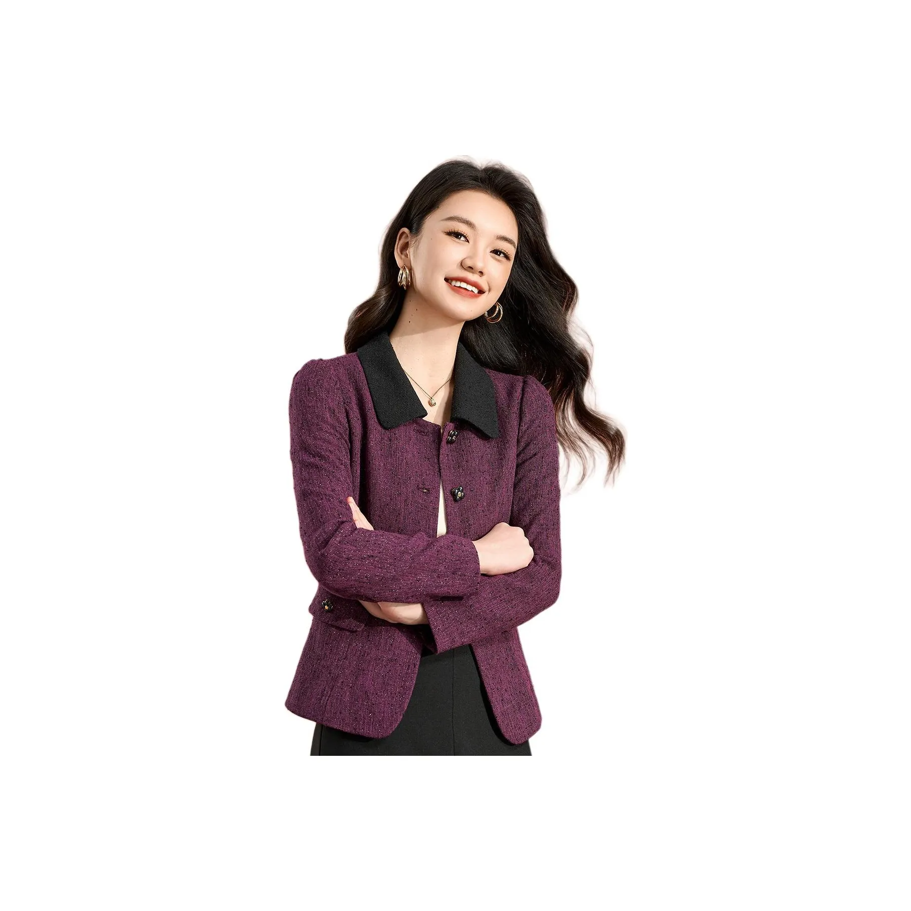 Mylan Spring Autumn Cropped Coat with Waist Weighting Women's Purple