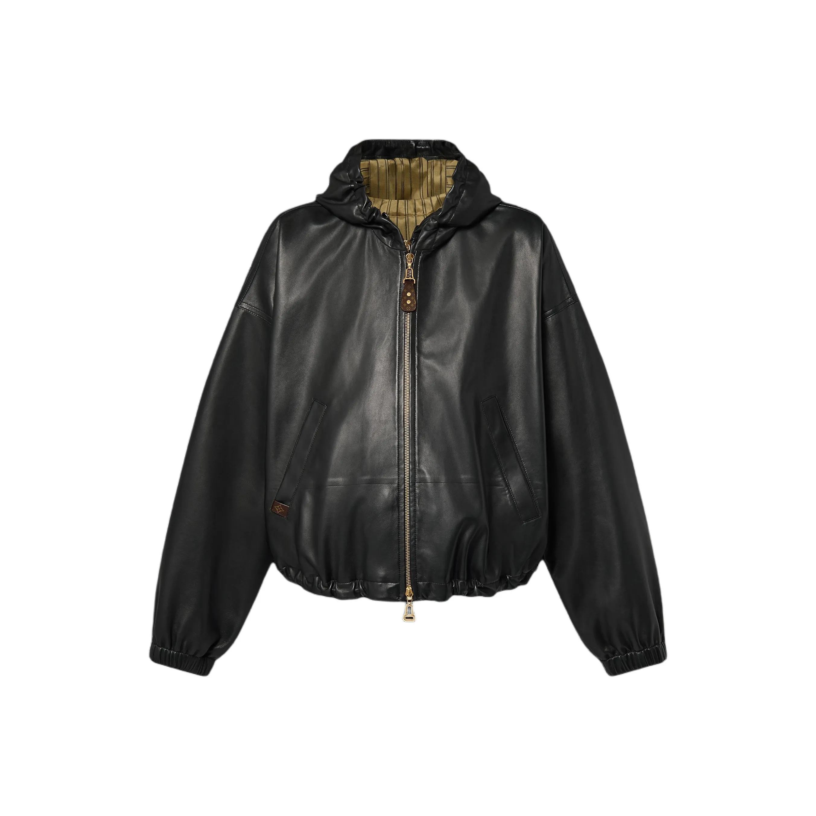 Lv Leather Hooded Jacket