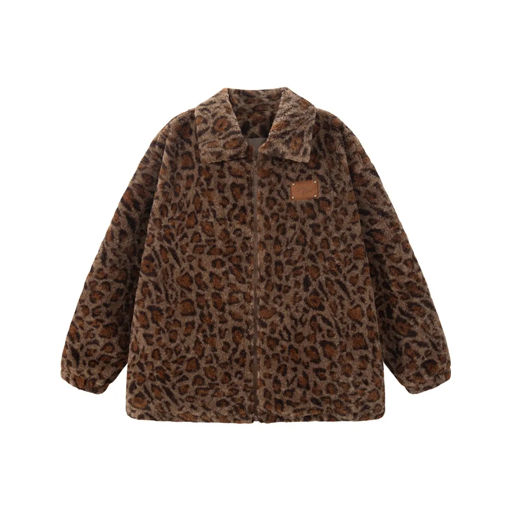 UNIFREE Бархат Feel Куртка Женская Кофейный Леопард С принтом
