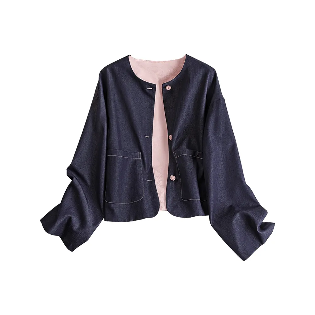 Cypress House Укороченная куртка женская внешняя сторона темно-синяя внутренняя одежда розовая