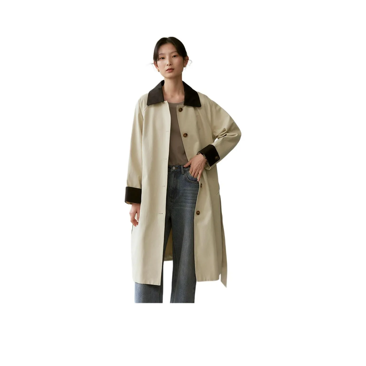 WHITEALLUSION Тренчкот Женский Светлый Хаки