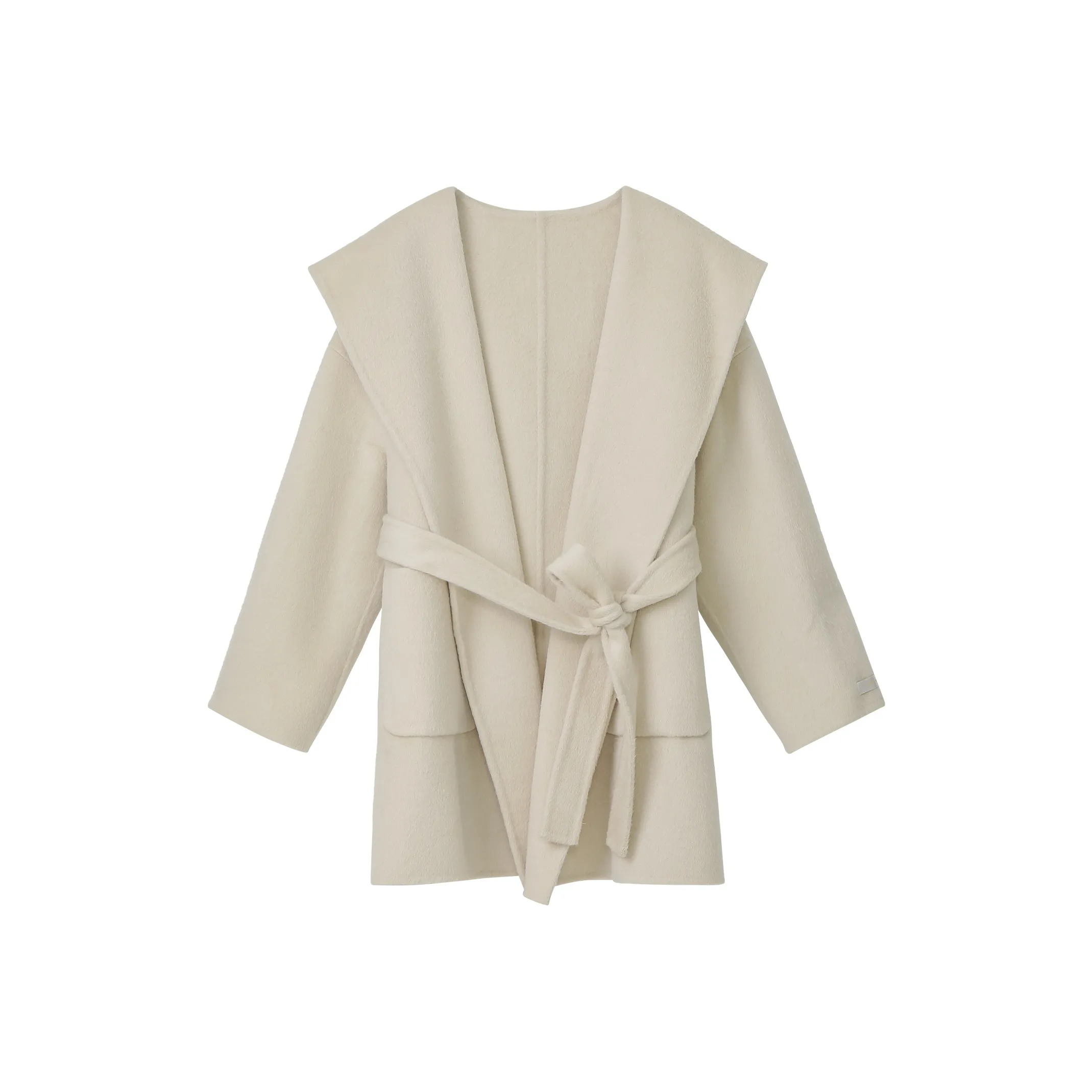 Fstudio Korean Petite Solid Color Cinched Waist Advanced Woolen Coat Women's Apricot