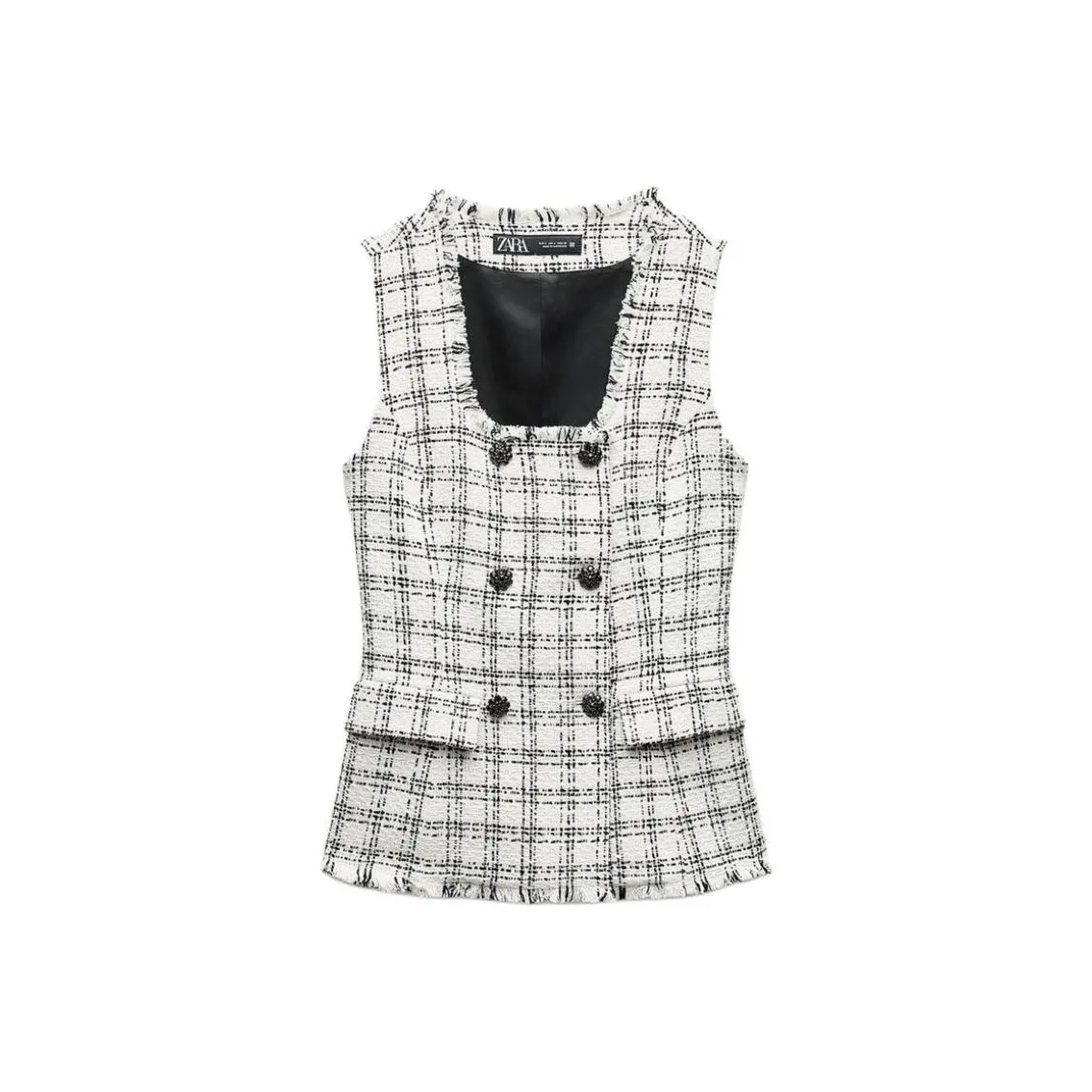 ZARA Vest Women's Black White Plaid