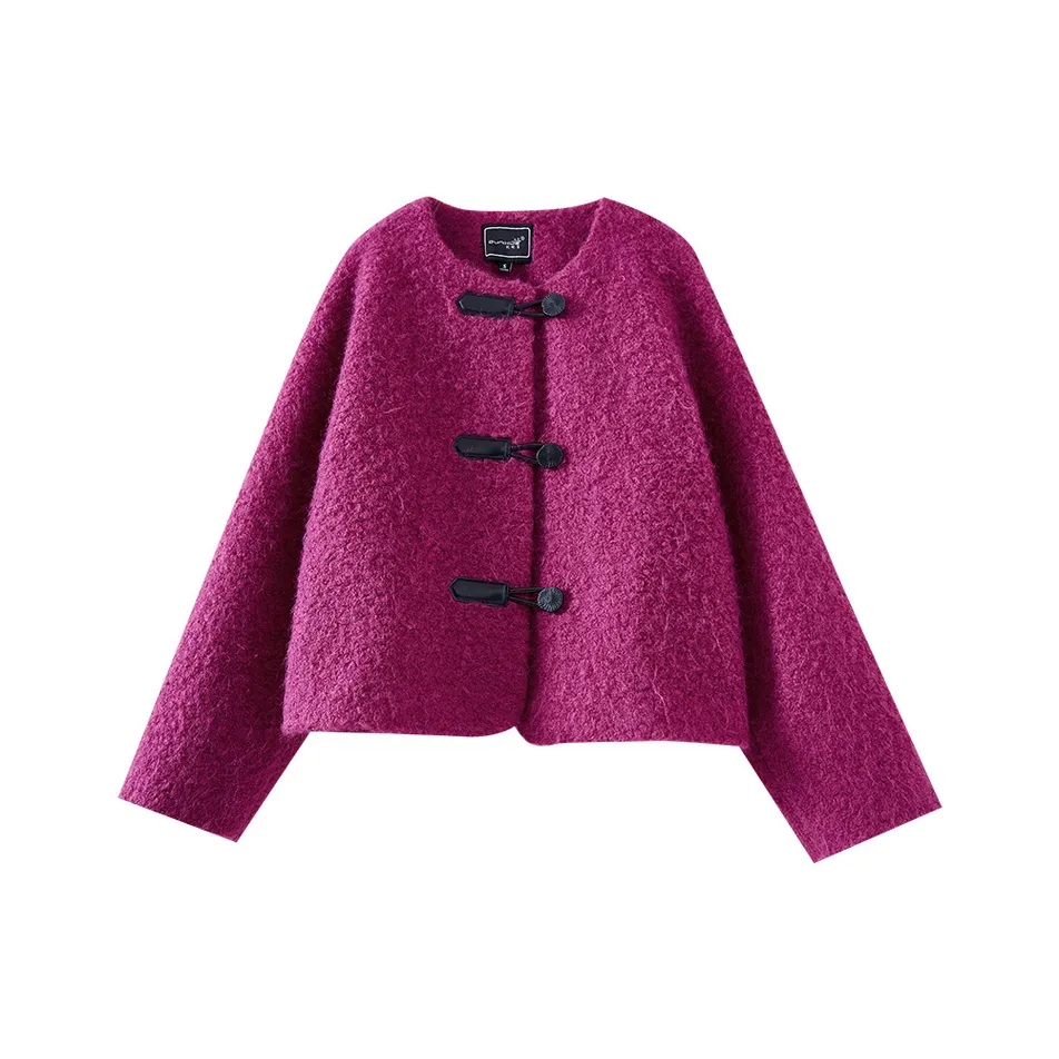 OUNIXUE Velvet Feel Пальто Женское Фуксия