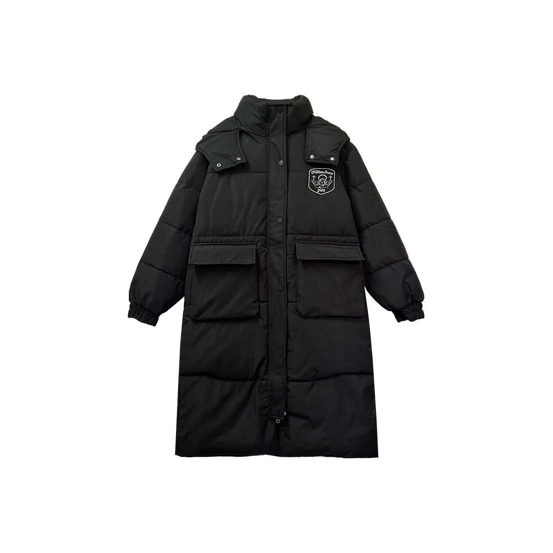 PAZZO Advanced Design Hooded Over The Knee Mid Length Puffer Jacket Women's Black