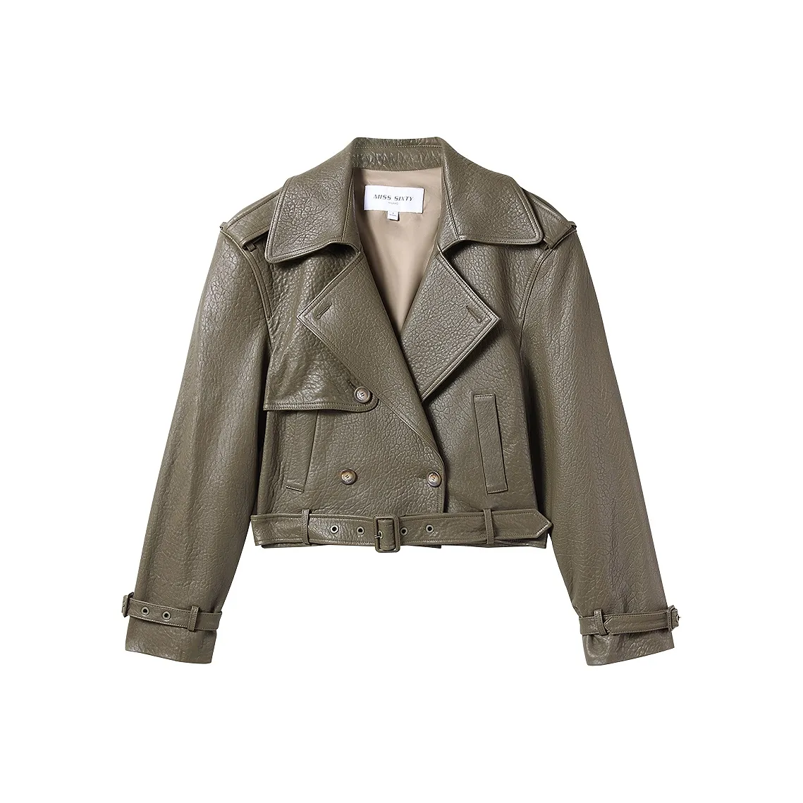 Miss Sixty Leather Jacket Women's Army Green
