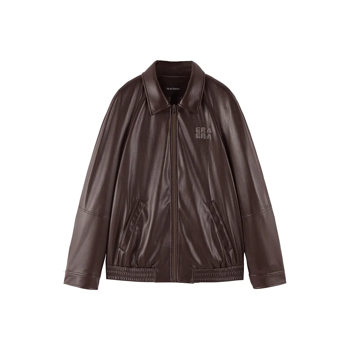 PEACEBIRD Leather Jacket Women's Dark Red