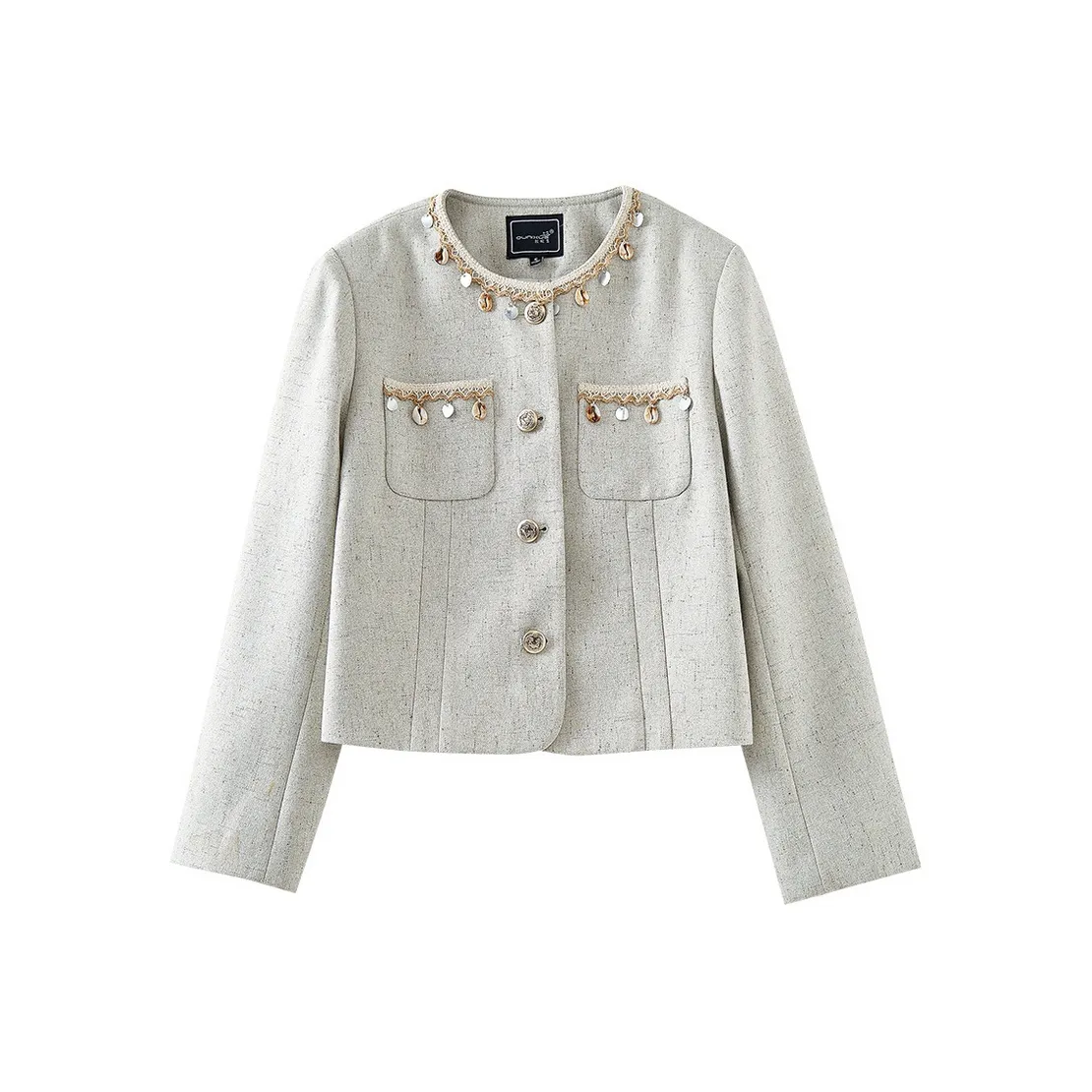 OUNIXUE Cropped Coat Women's Linen OUNIXUE Укороченное пальто женское лен