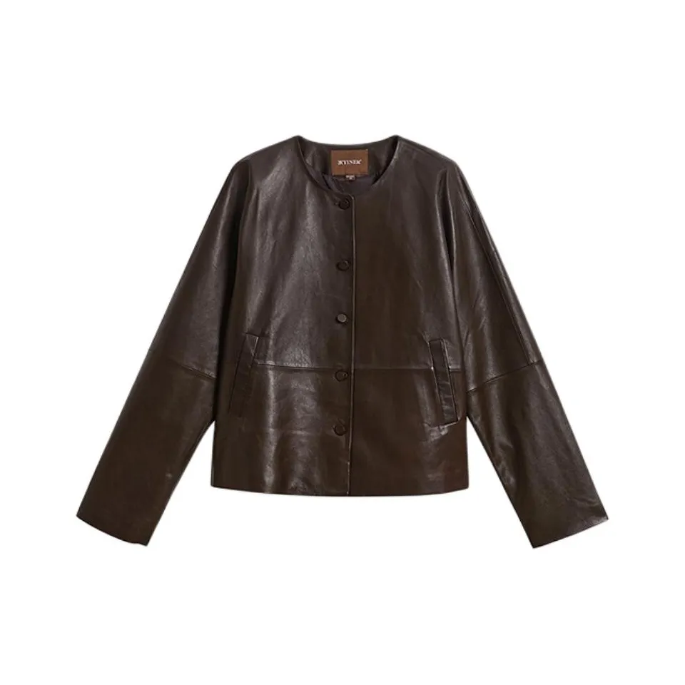 Yiner кожаная куртка женская цвет темно-кофейный