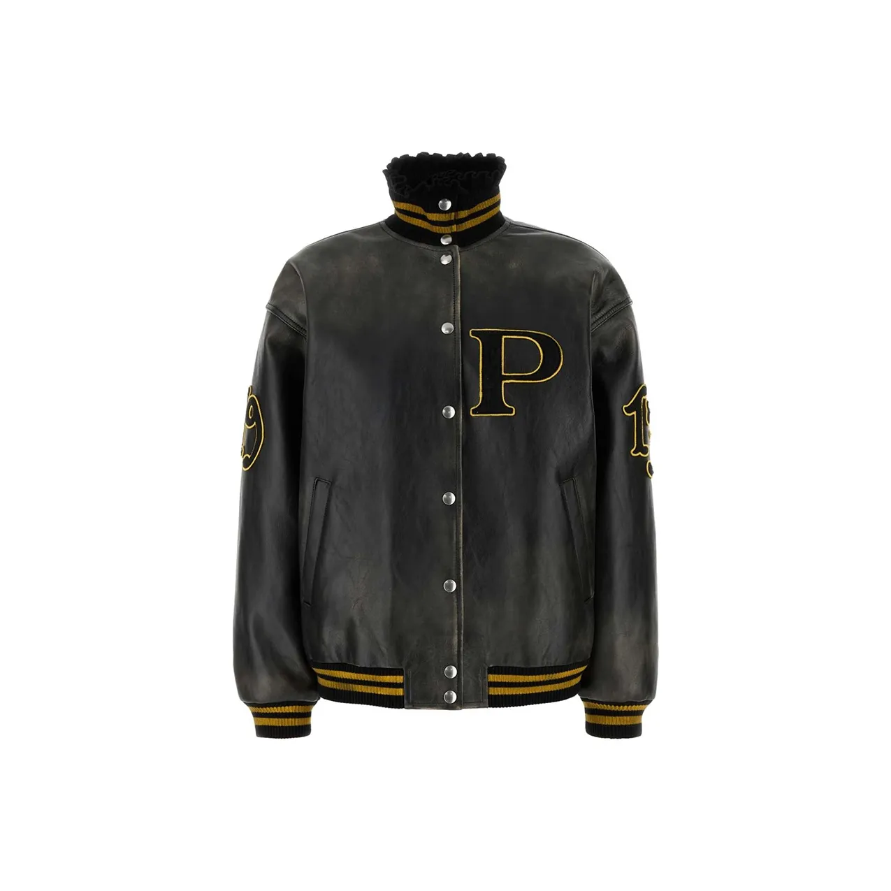 PRADA Logo appliqué Leather Bomber Jacket