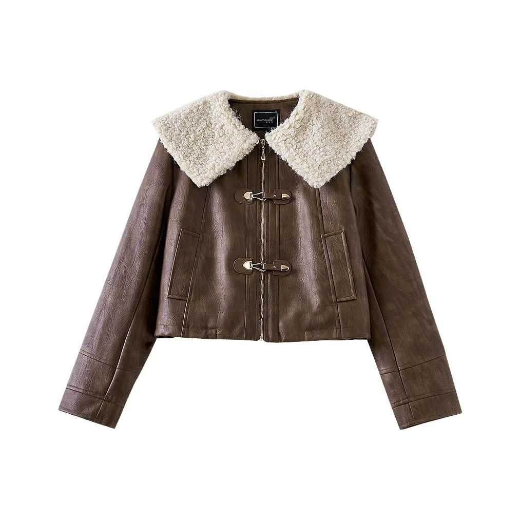 OUNIXUE кожа куртка женские кофе
