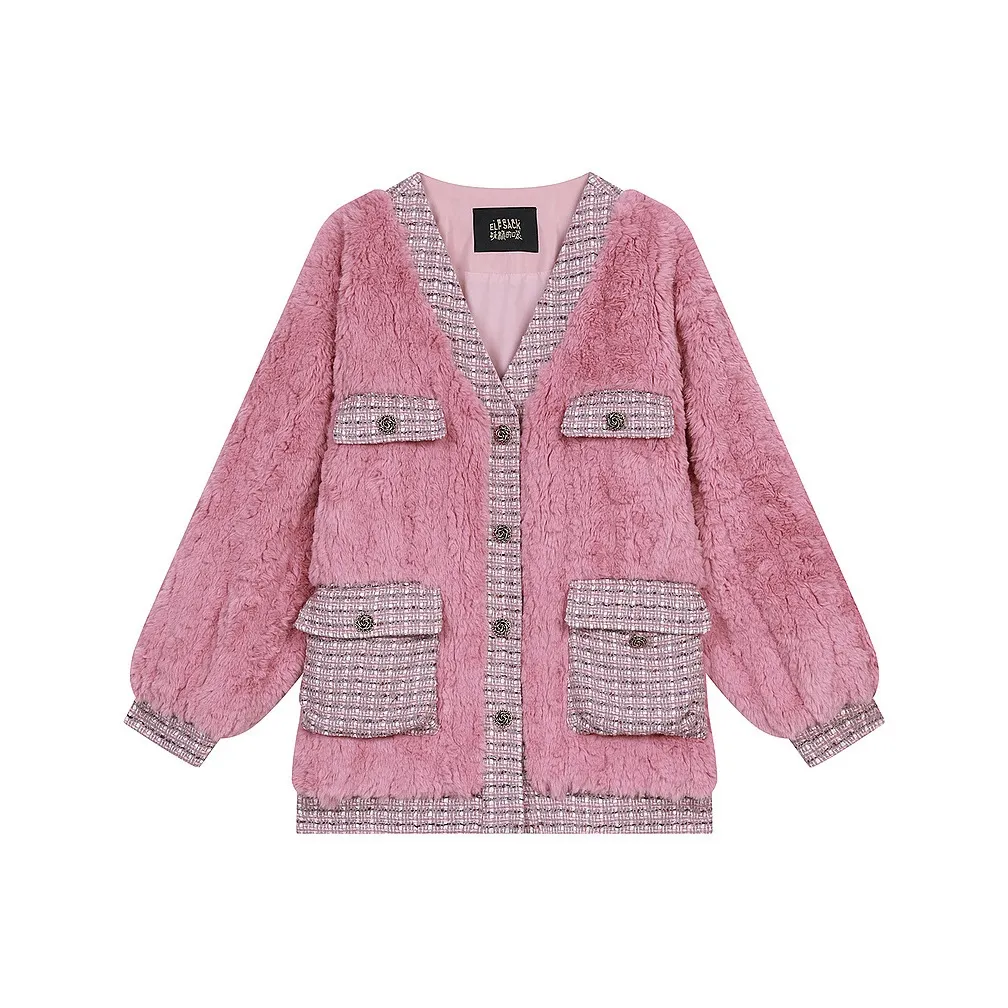 ELF SACK Coats Women's Fluffy Pink