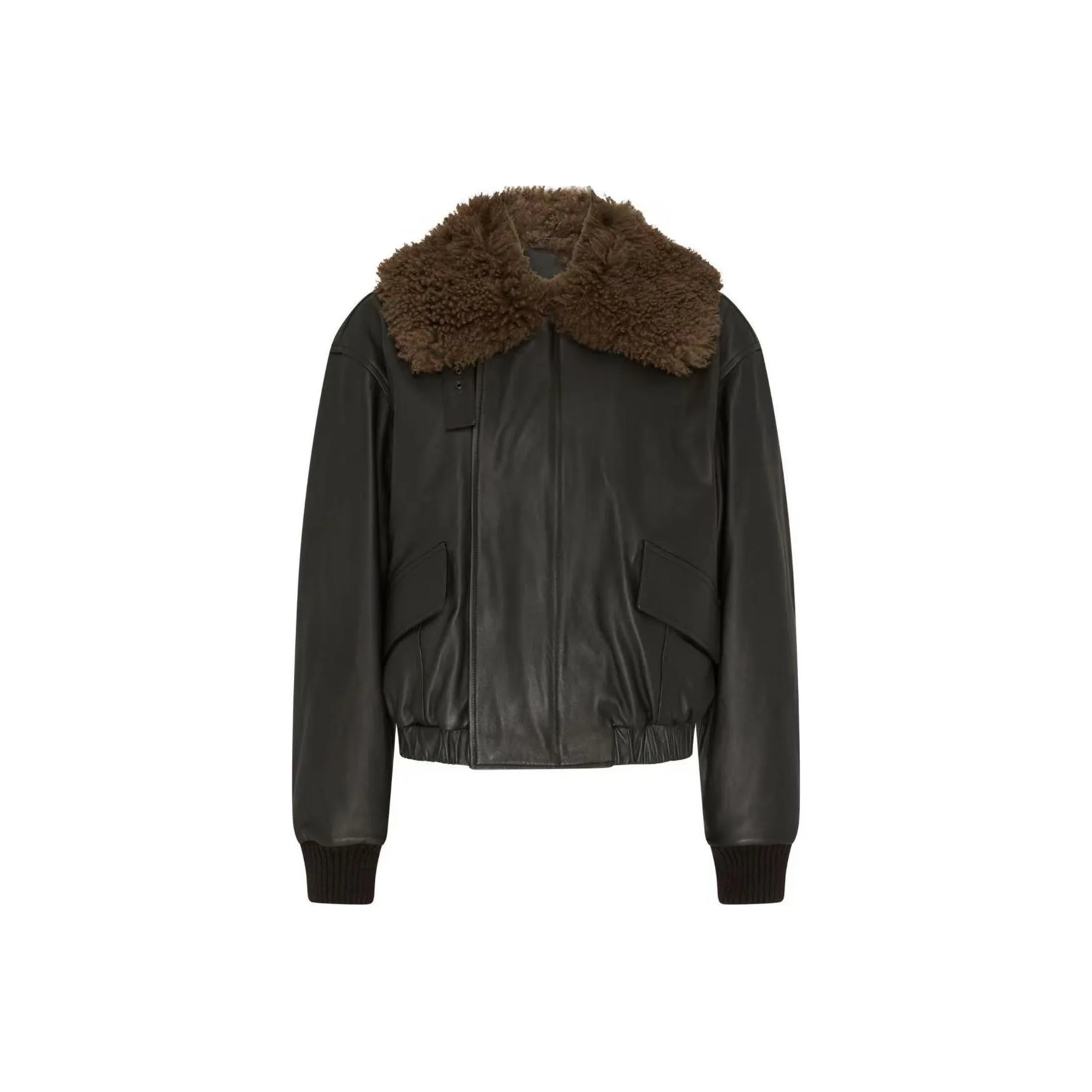 Lemaire Leather Blouson With Shearling Collar 'Ness Espresso'