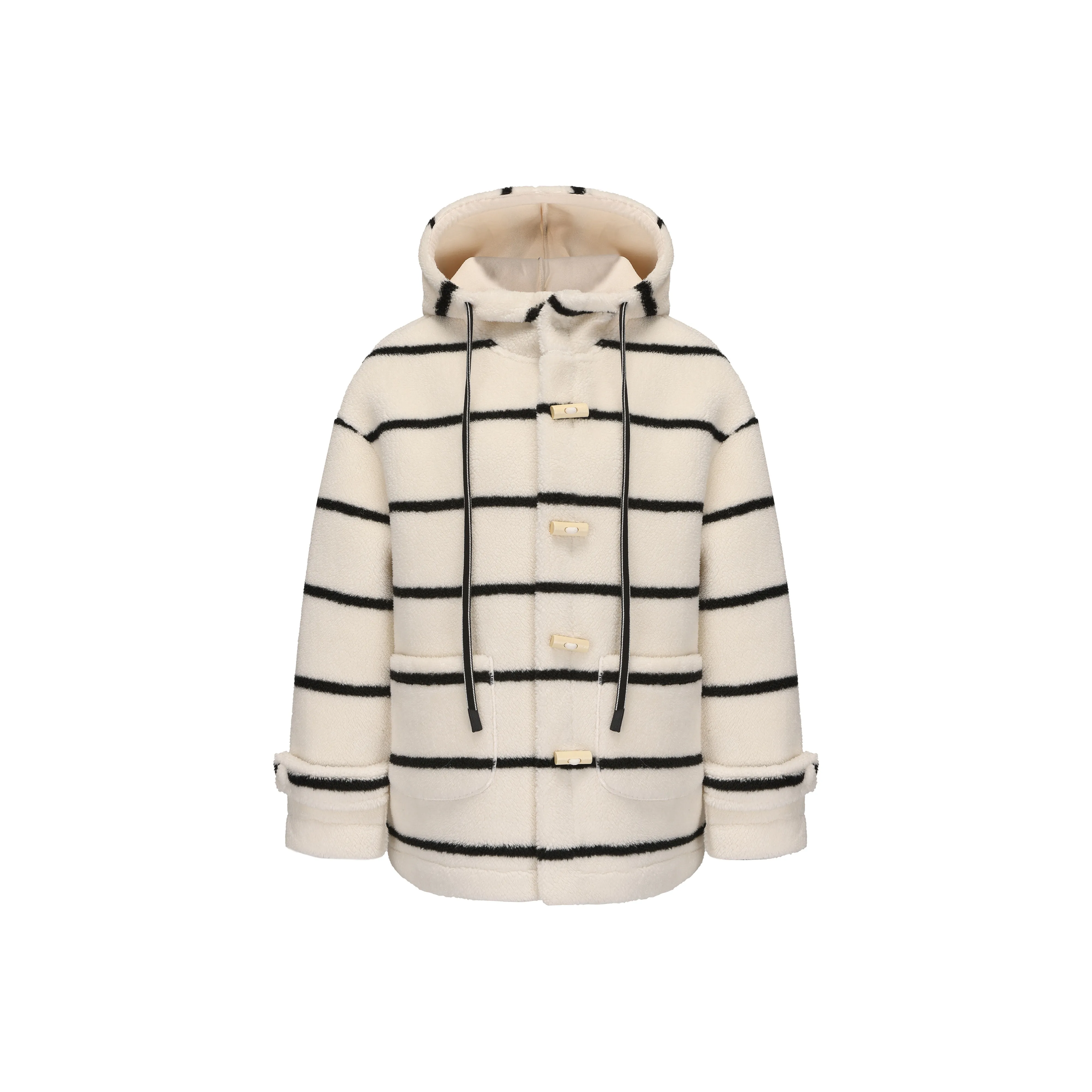 CHIWAWAMEME Пальто Женское Черно-Белые Полосы