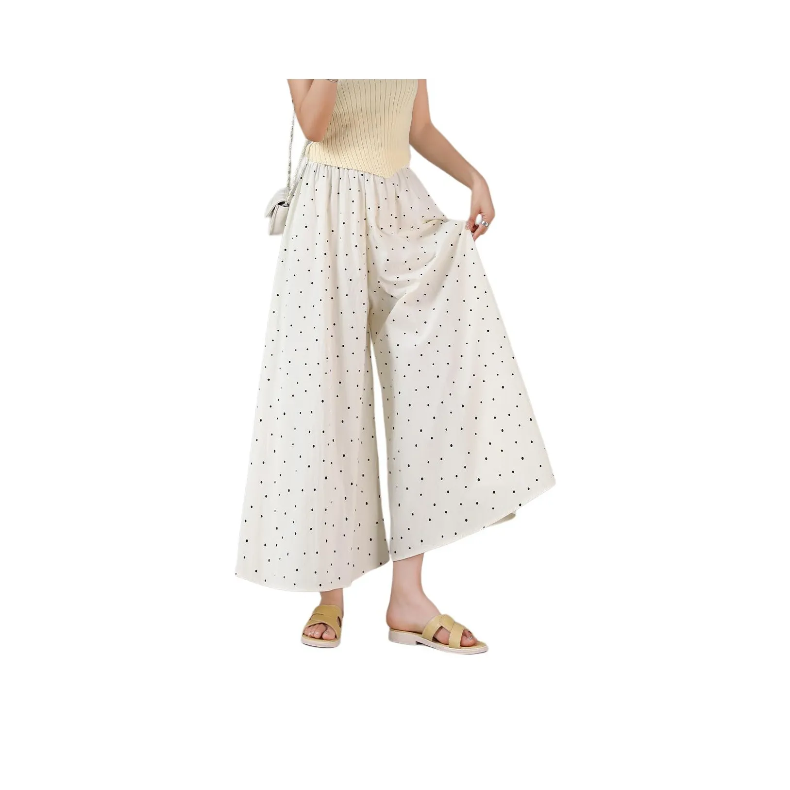 BALENO Модный Гороховый узор Шорты-юбка HIGH RISE Тонкий Свободный покрой Длина до щиколотки Брюки с Широким Расклешенным Охватом бедер Лето Женские Белые