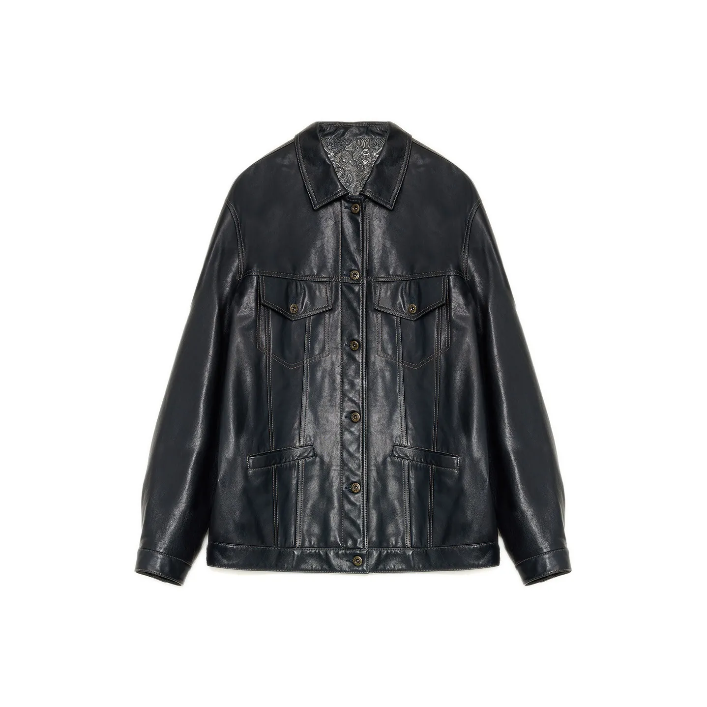 FIRELADY FUR Leather Jacket Women's Navy Blue