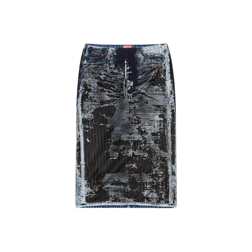 DIESEL OVAL D Series SS24 Denim Long Skirt Women's Black