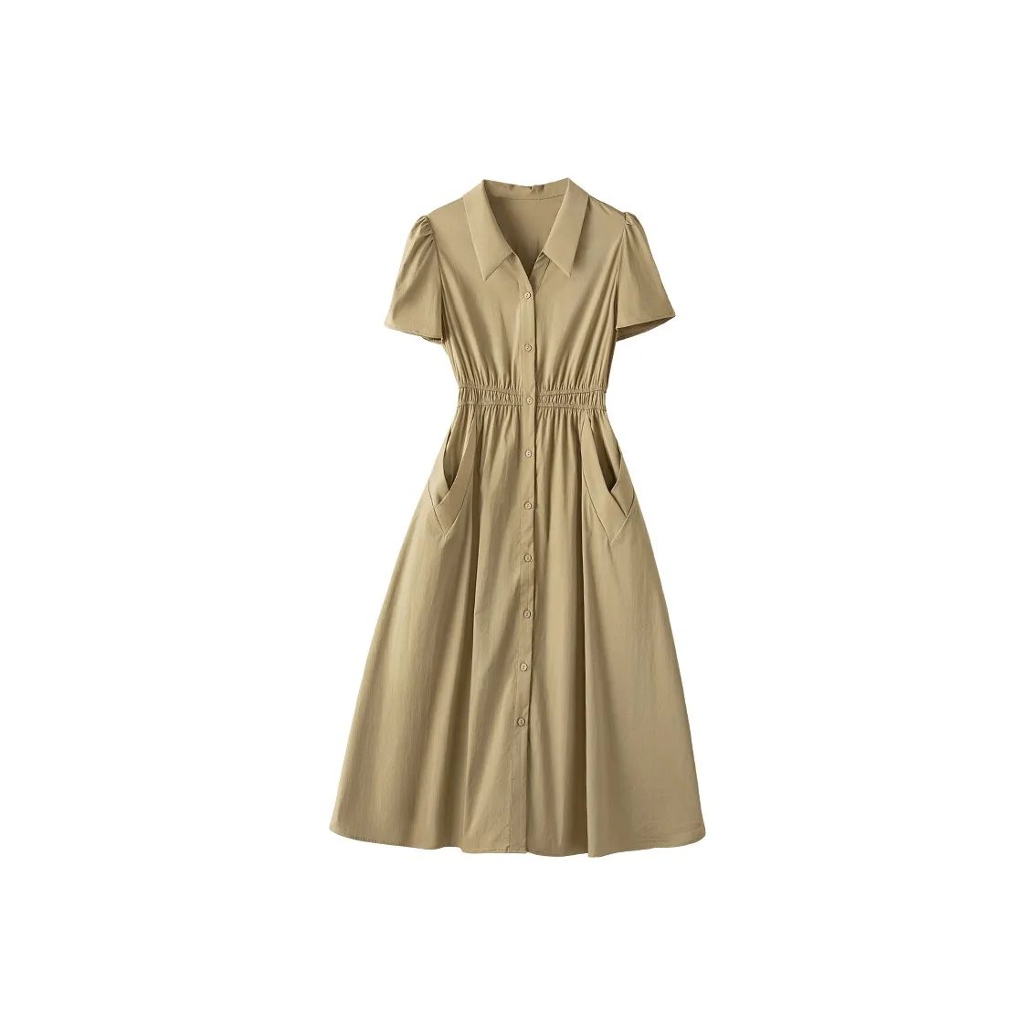 Cypress House Короткий рукав Платье Женское Хаки
