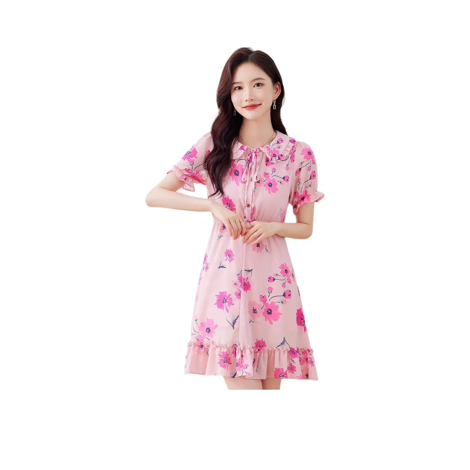 BALENO Короткий рукав Платье Летнее Женское Сладкое Розово-красное