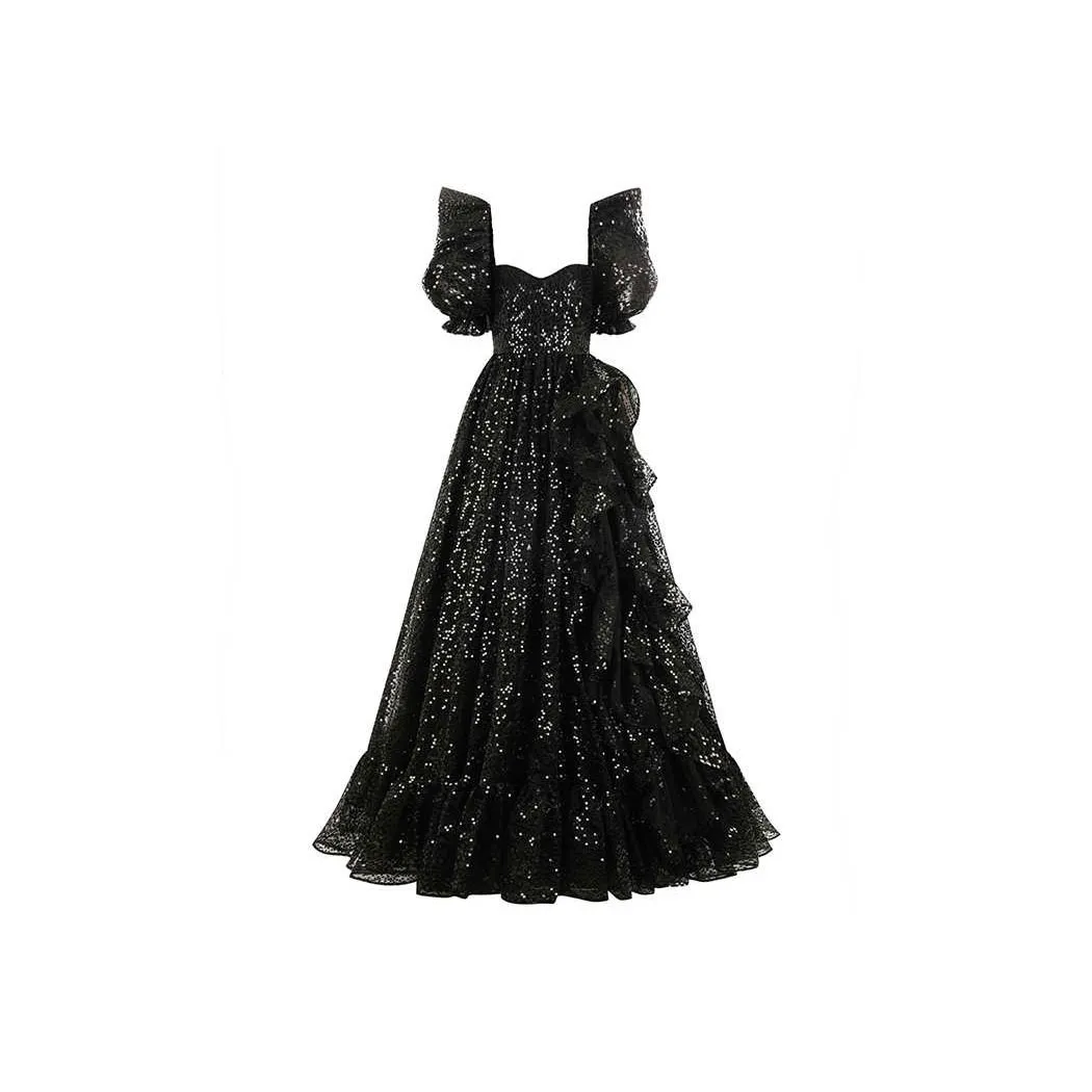 Selkie Collection FW24 Short Sleeved Dress Women's Black Base With Black Bead Plate