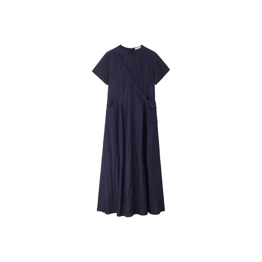 Giordano Короткий рукав Платье Женское Темно-синий Деним