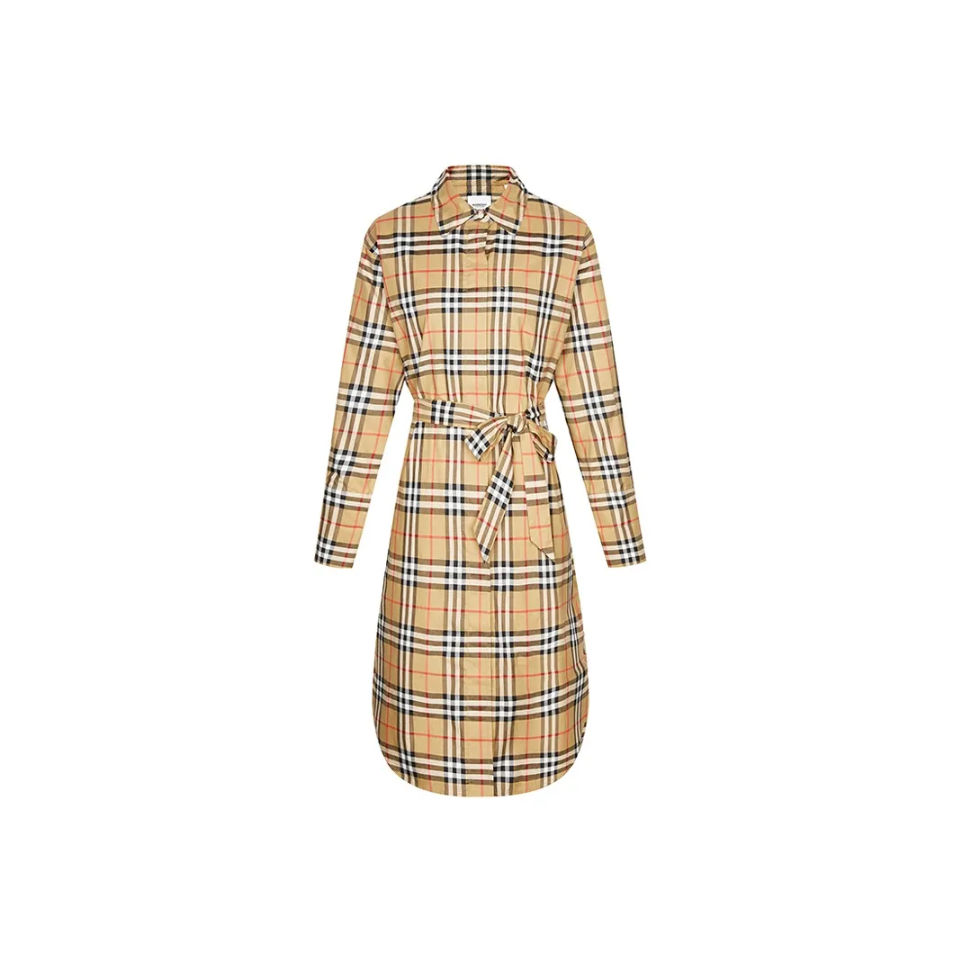 Burberry Vintage Check Pattern Belted Shirt Dress