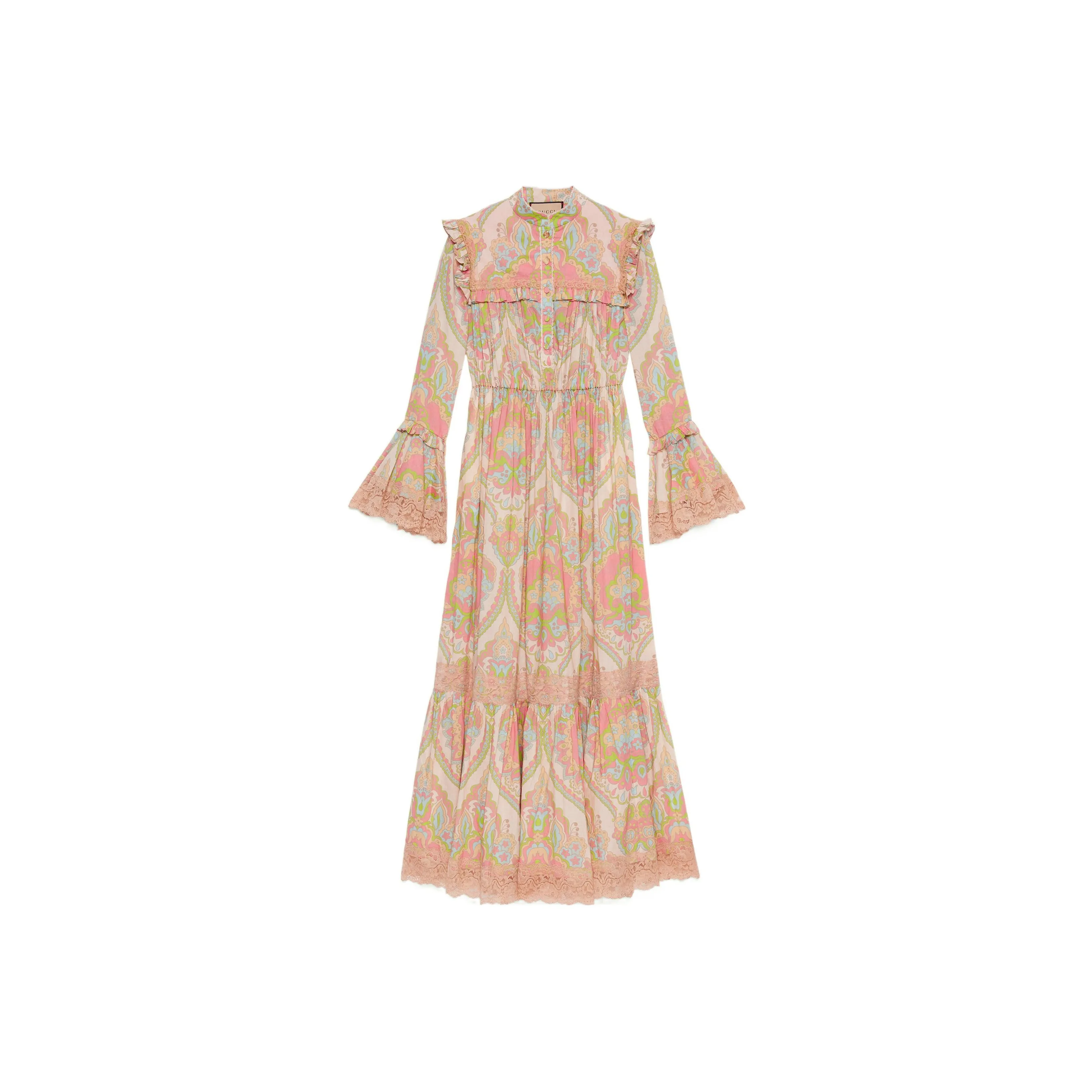 GUCCI Floral Lace Maxi Dress Pink