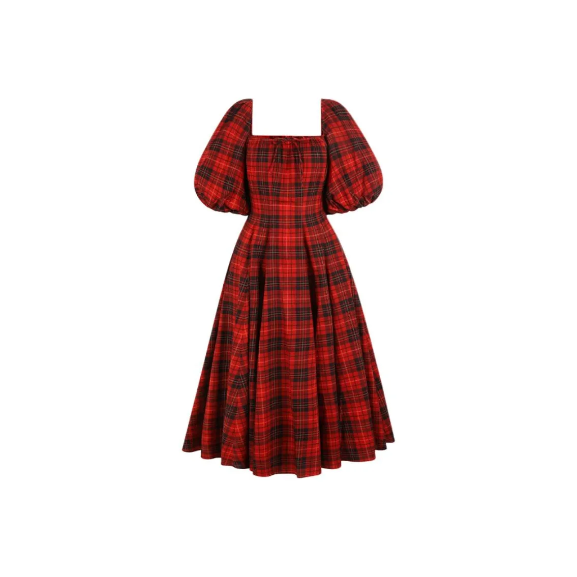 Selkie Collection FW24 Short Sleeved Dresses Women's ROYAL TARTAN Red Background Classic Square Print
