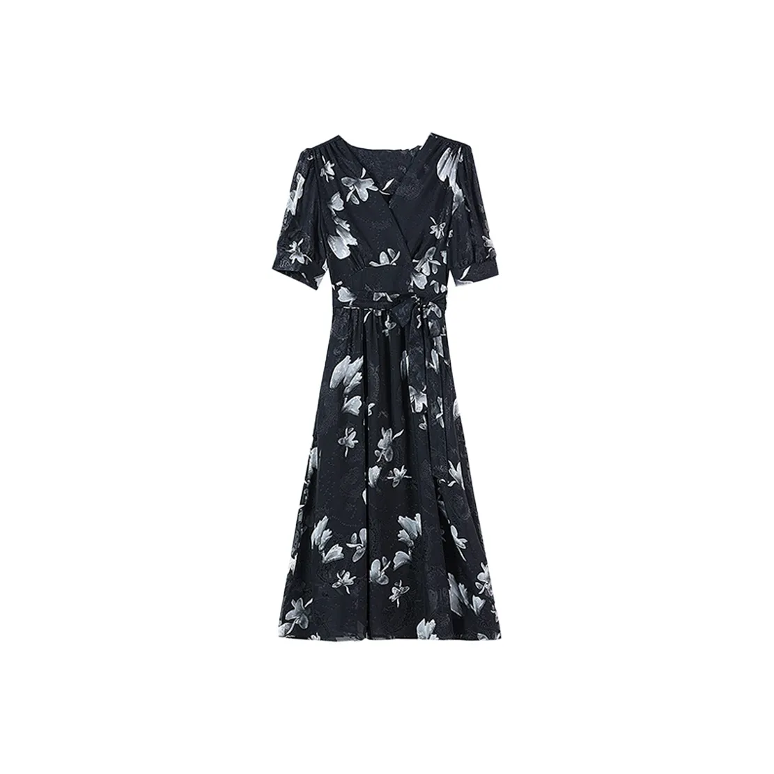 DOSOHEB Короткий рукав Платье Женское Черный цветок