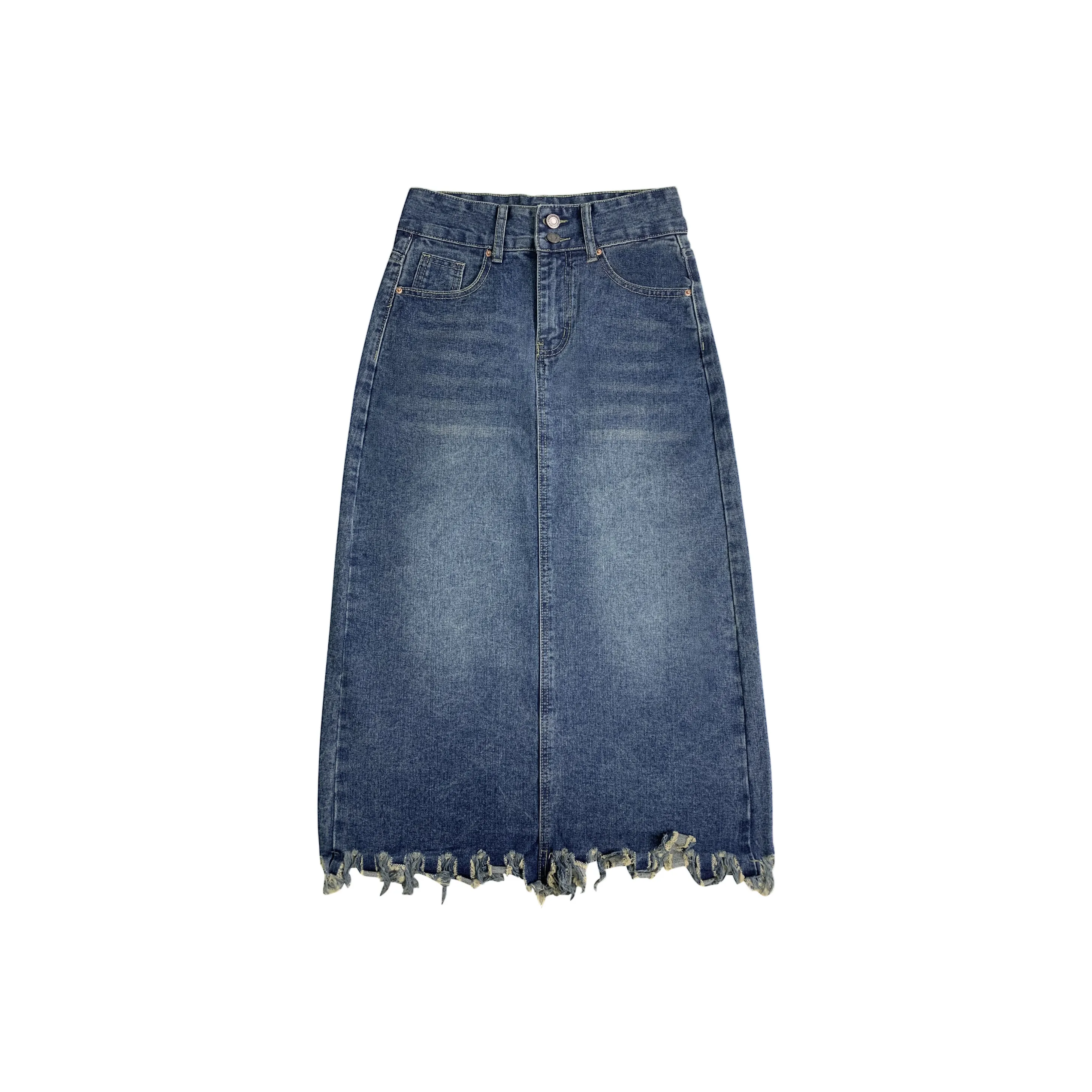 Мед деним длинный юбка женский винтажный синий