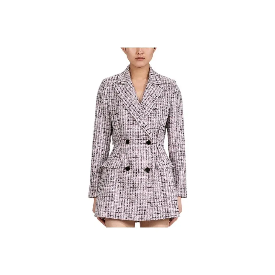 Self-portrait Long-Sleeved Dresses Women's Gray Plaid