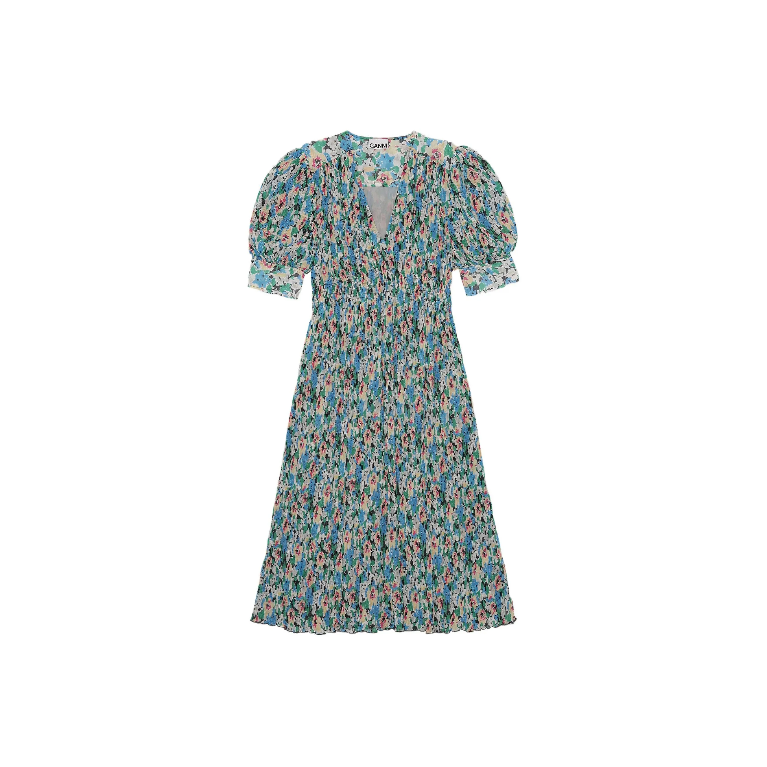 GANNI Floral Printed V Neck Midi Dress