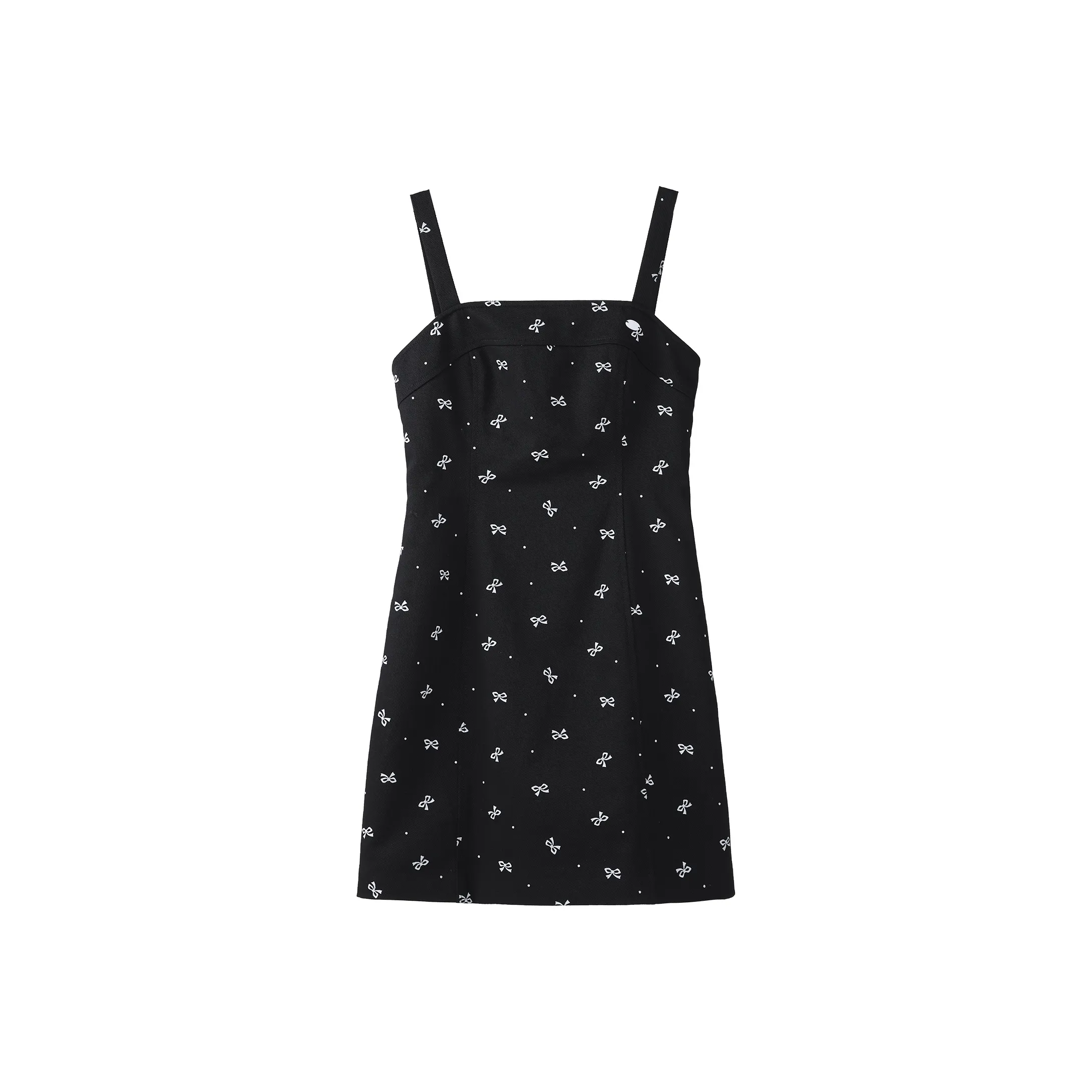 Fstudio Летний Корейский стиль 100% хлопок Бант с принтом Платье-комбинация Женское Черное