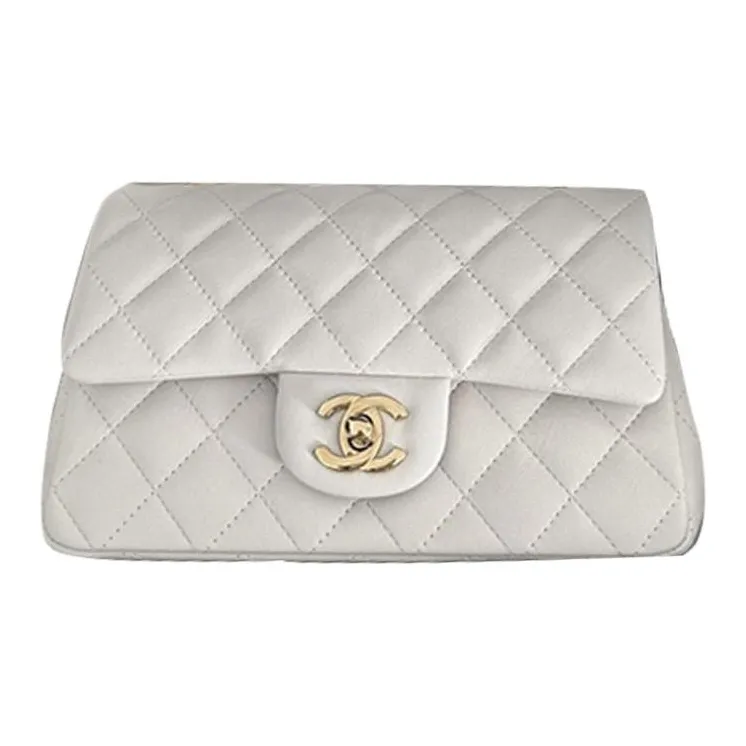 CHANEL Classic Flap CF Sheepskin Flap Bag, Shoulder Bag, Crossbody Bag Mini Women's Light Gray Gold Bead