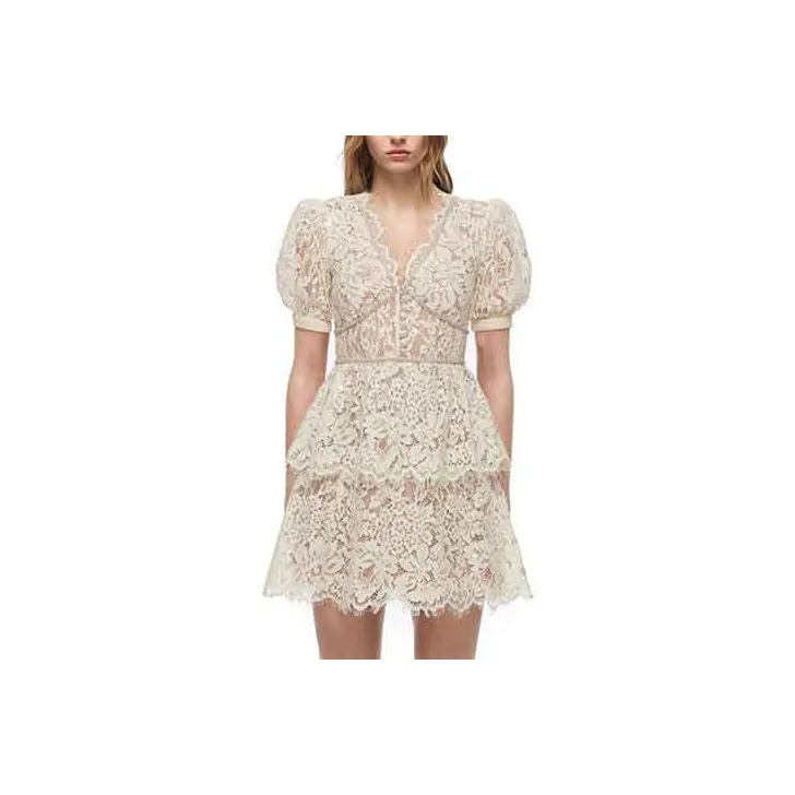 Self portrait Short Sleeved Dress Women's Ivory White
