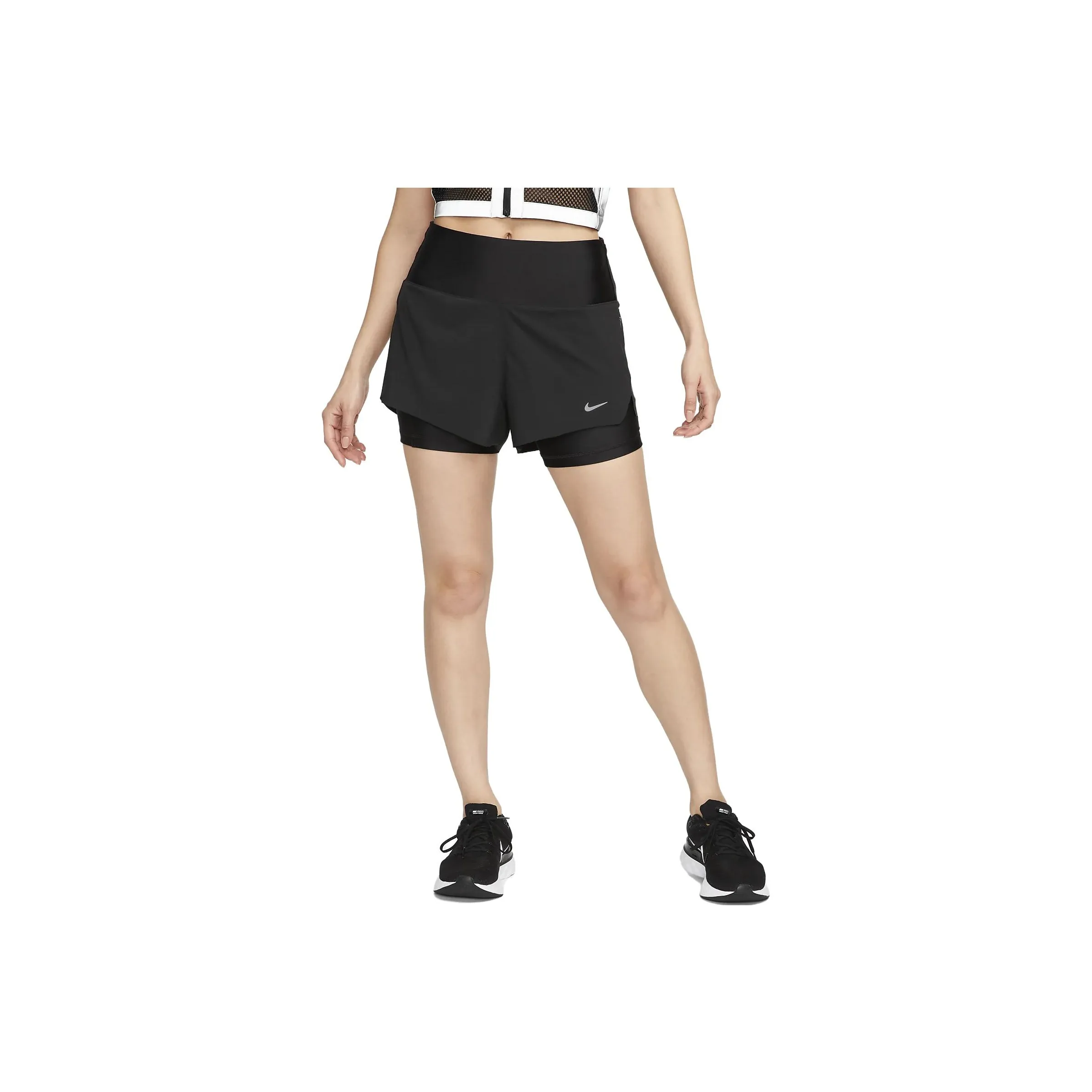 Nike Dri-FIT Swift Women's Mid-Rise 8cm Approx. 2-in-1 Running Shorts With Pockets Black