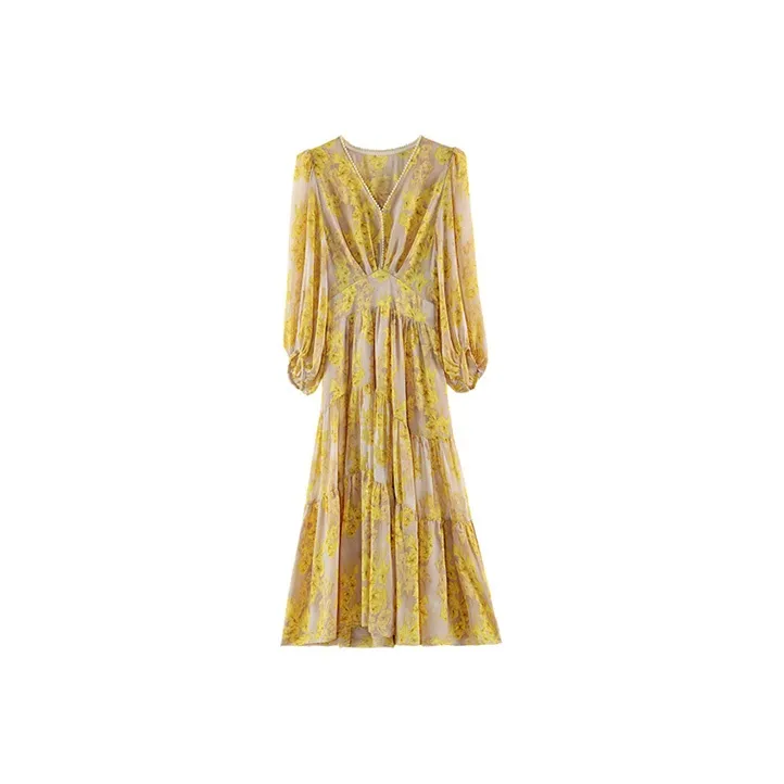 HUASJ Long Sleeved Dresses Women's Yellow
