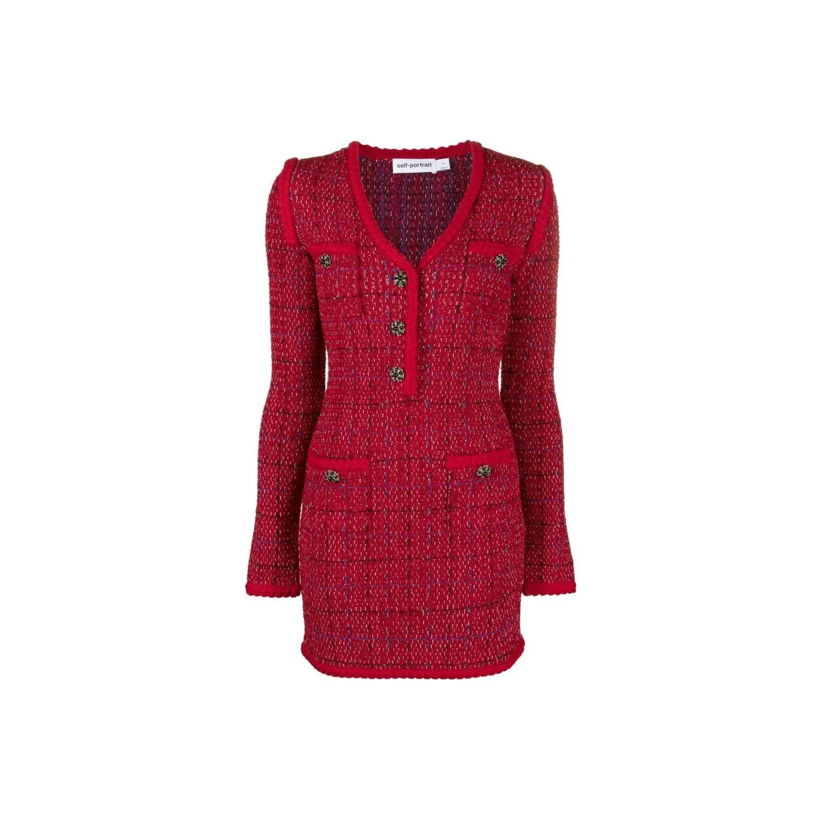 Self Портрет Длинный Sleeved Платье Женское Красное