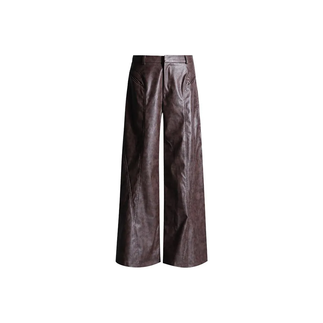 Jenna Chun Leather Pants Women's Brown With Print
