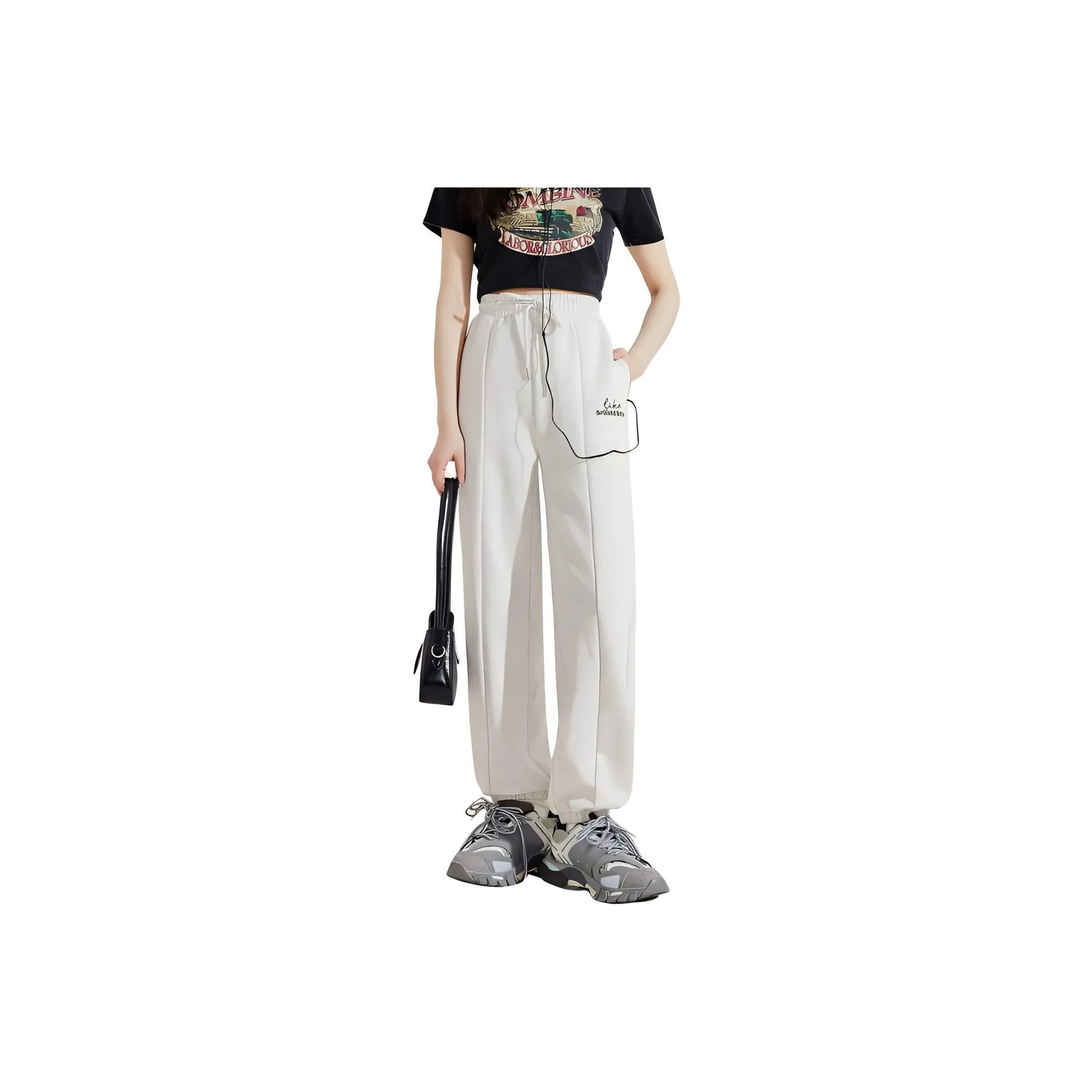 Tonlion Knitted Sweatpants Women's Beige Mist Gray