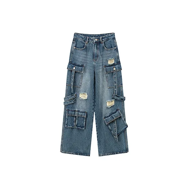 CHUU Джинсы Женские Средний Джинсовый Синий