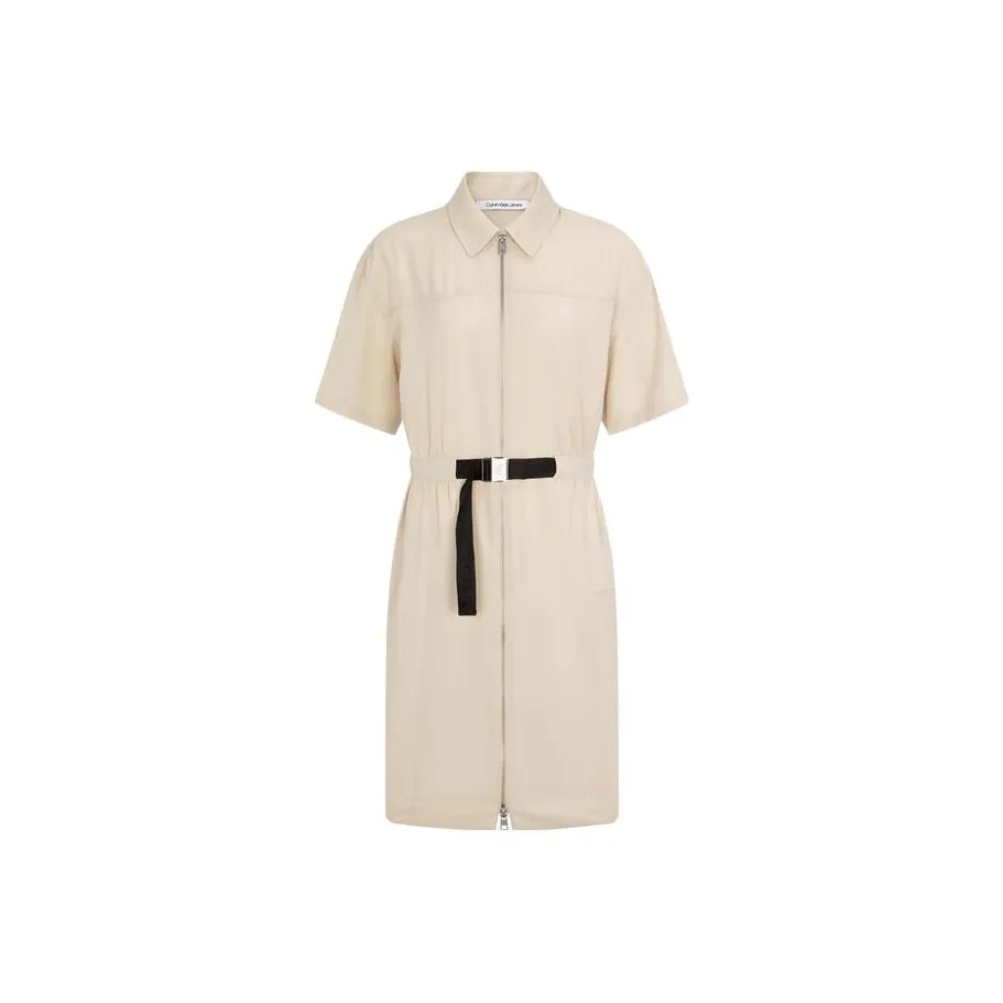 calvin T-Shirt Klein Short-Sleeved Dresses Women's Light Khaki